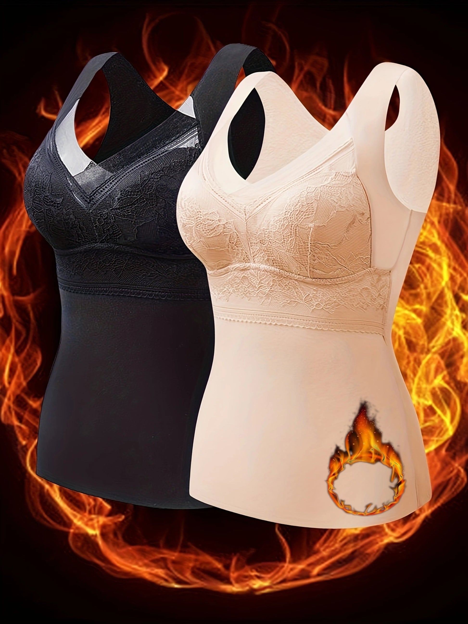 Thermisch fluwelen camisole-topjes met ingebouwde bh afbeelding 2