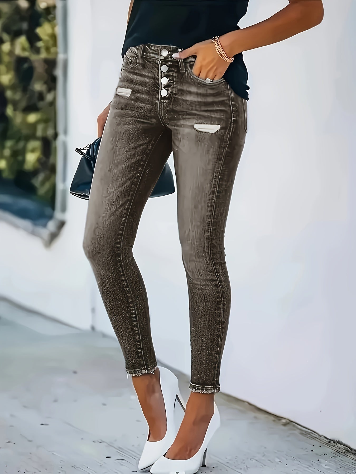 Klassieke Skinny Jeans met Hoge Taille in Blauw - Comfort & Stijl! Ontdek de perfecte aanvulling op je garderobe. Met hoge elasticiteit en ademend denim voor een flatterend silhouet. Koop nu! afbeelding 2