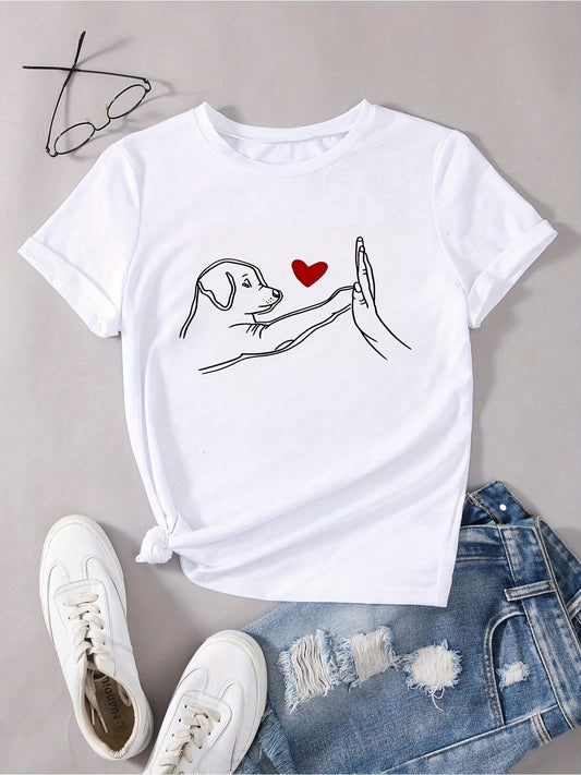 Casual dames T-shirt met hondprint afbeelding 1