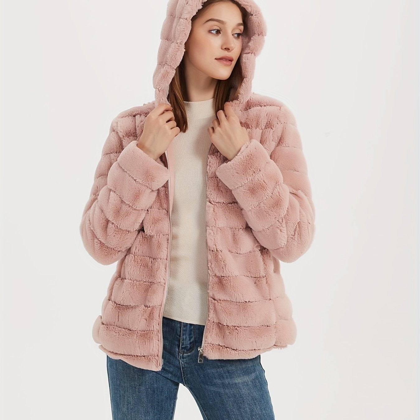 Stijlvolle effen kleur teddy jas van katoenmix | Warme en luxe jas voor herfst en winter afbeelding 19