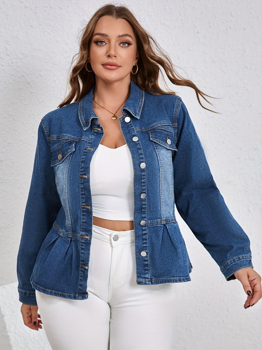 Plus size denim jas met ruches | Trendy & Comfortabel | Blauw | Lente & Herfst afbeelding 1