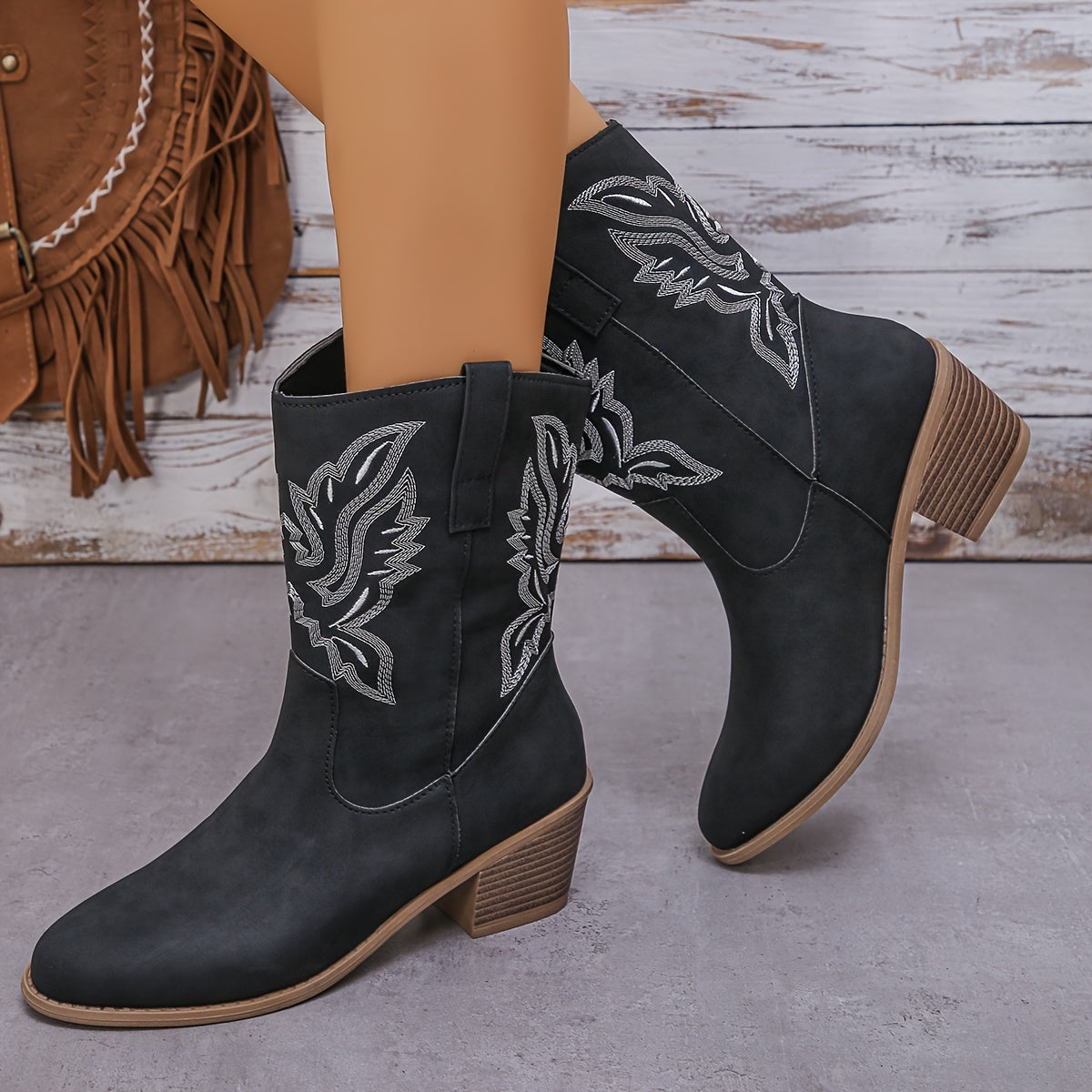 Vintage dames cowboylaarzen van hoogwaardig synthetisch leer - de perfecte mix van stijl en comfort! Shop nu en geef jouw looks een moderne western twist. afbeelding 2