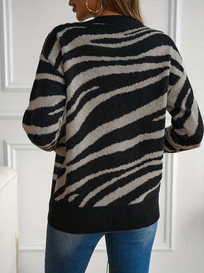 Stijlvolle Zebra Print Gebreide Trui | Hoogwaardige Katoenmix | Herfst & Winter Must-Have afbeelding 3