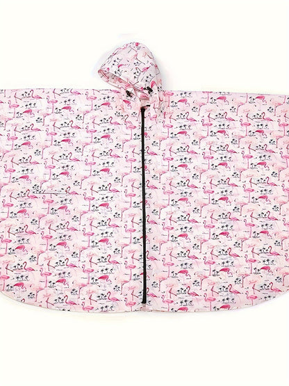 Regenponcho met Flamingoprint - Waterdichte bescherming en speelse stijl voor kinderen en volwassenen in de lente en zomer! Duurzame kwaliteit van katoenmix. Bestel nu! afbeelding 2