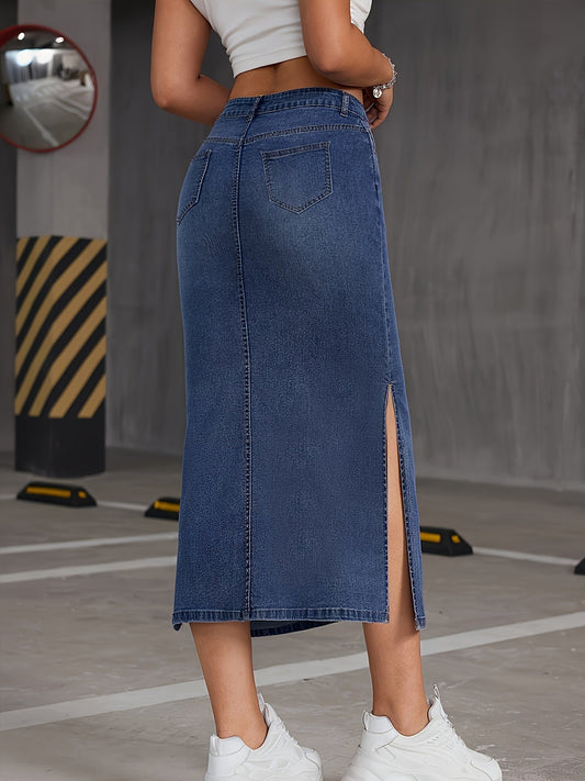 Blauwe denim midi-rok met hoge taille: stijlvol en comfortabel voor elke vrouw afbeelding 1