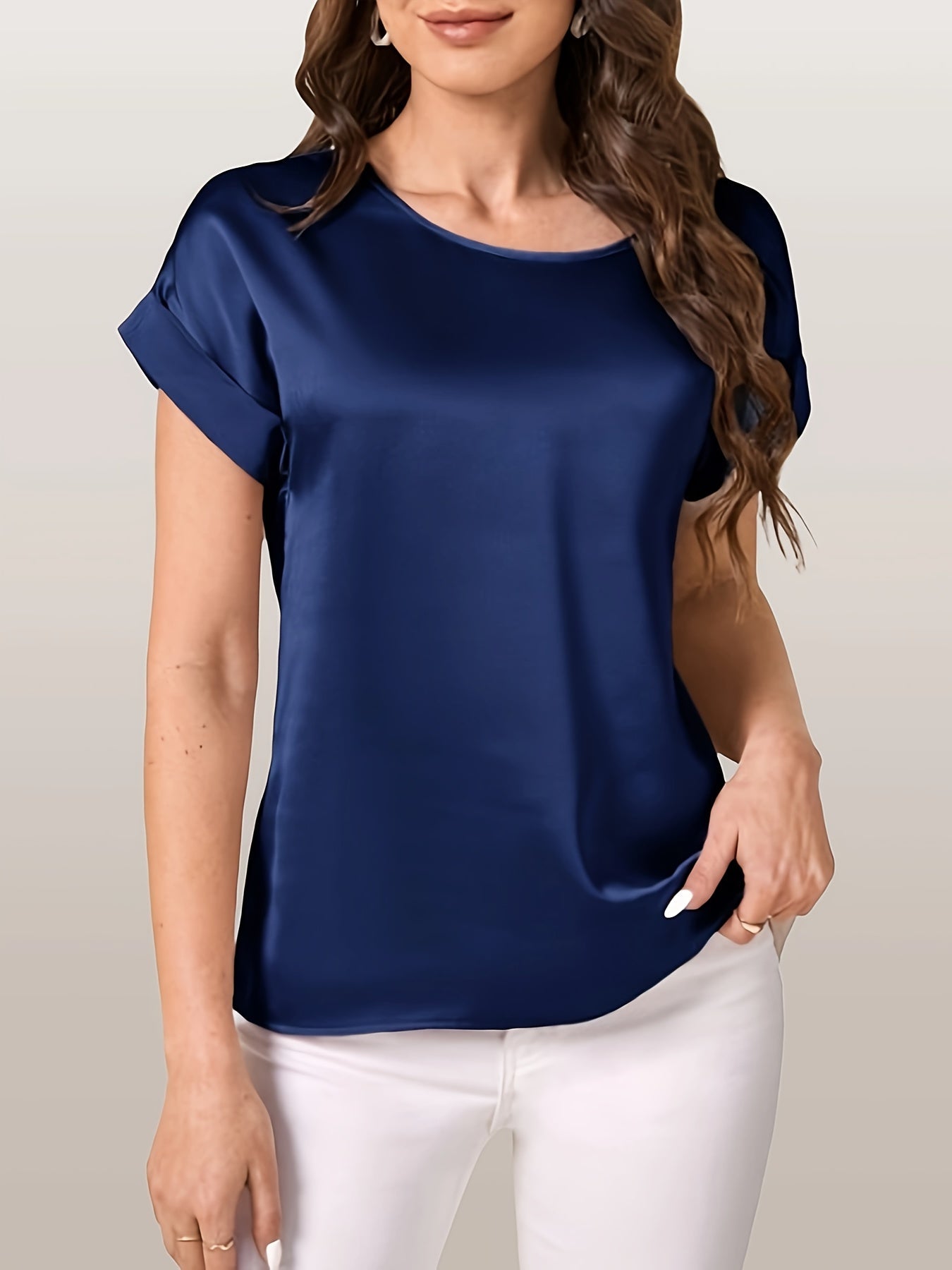 Elegante losse veelzijdige T-shirt met korte mouw afbeelding 5