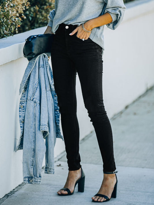 Moderne zwarte skinny jeans: comfortabele en veelzijdige keuze met hoge taille afbeelding 1