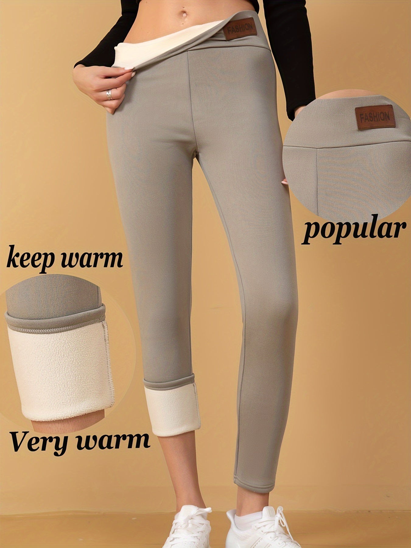 Warm en stijlvol: fleece gevoerde leggings van katoenmix met spandex afbeelding 1