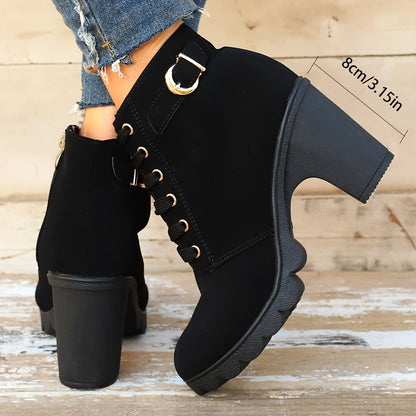 Stoere enkellaarsjes met veters en dikke hak | Shop synthetisch leren boots afbeelding 7