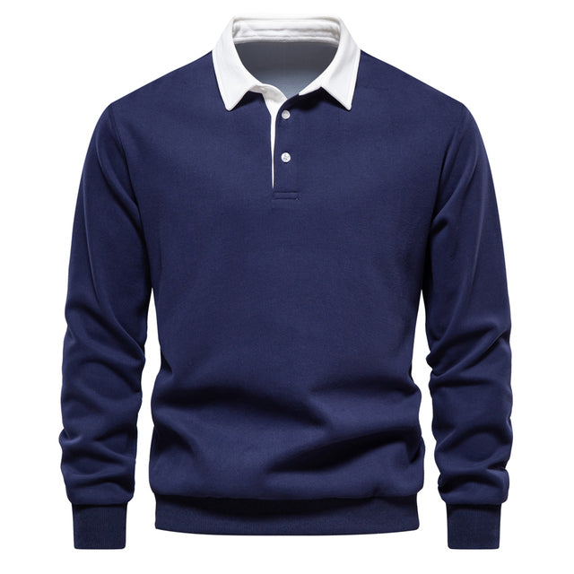 Stijlvolle heren polo pullover van luxe katoenmix - perfect voor herfst en winter! Shop nu. afbeelding 4