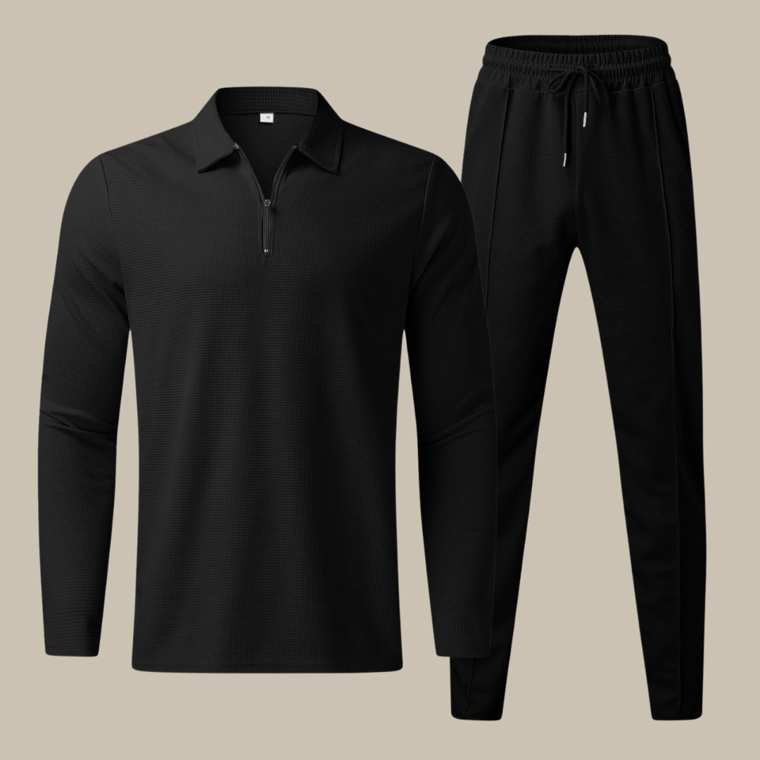 Lars | Luxe 2-delige heren set met longsleeve polo en jogger