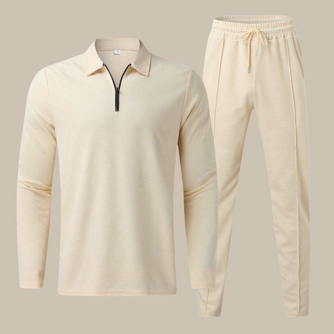 Lars | Luxe 2-delige heren set met longsleeve polo en jogger