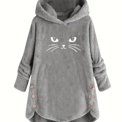 Pluche kattenprint hoodie van zachte katoenmix | Speelse stijl voor kattenliefhebbers afbeelding 15