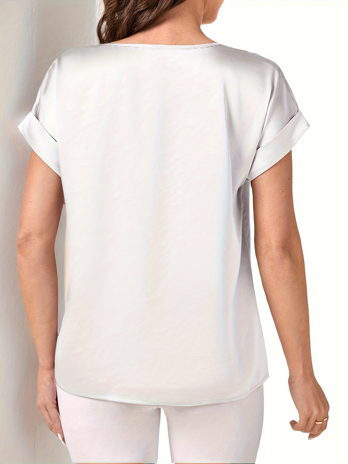 Elegante losse veelzijdige T-shirt met korte mouw afbeelding 6