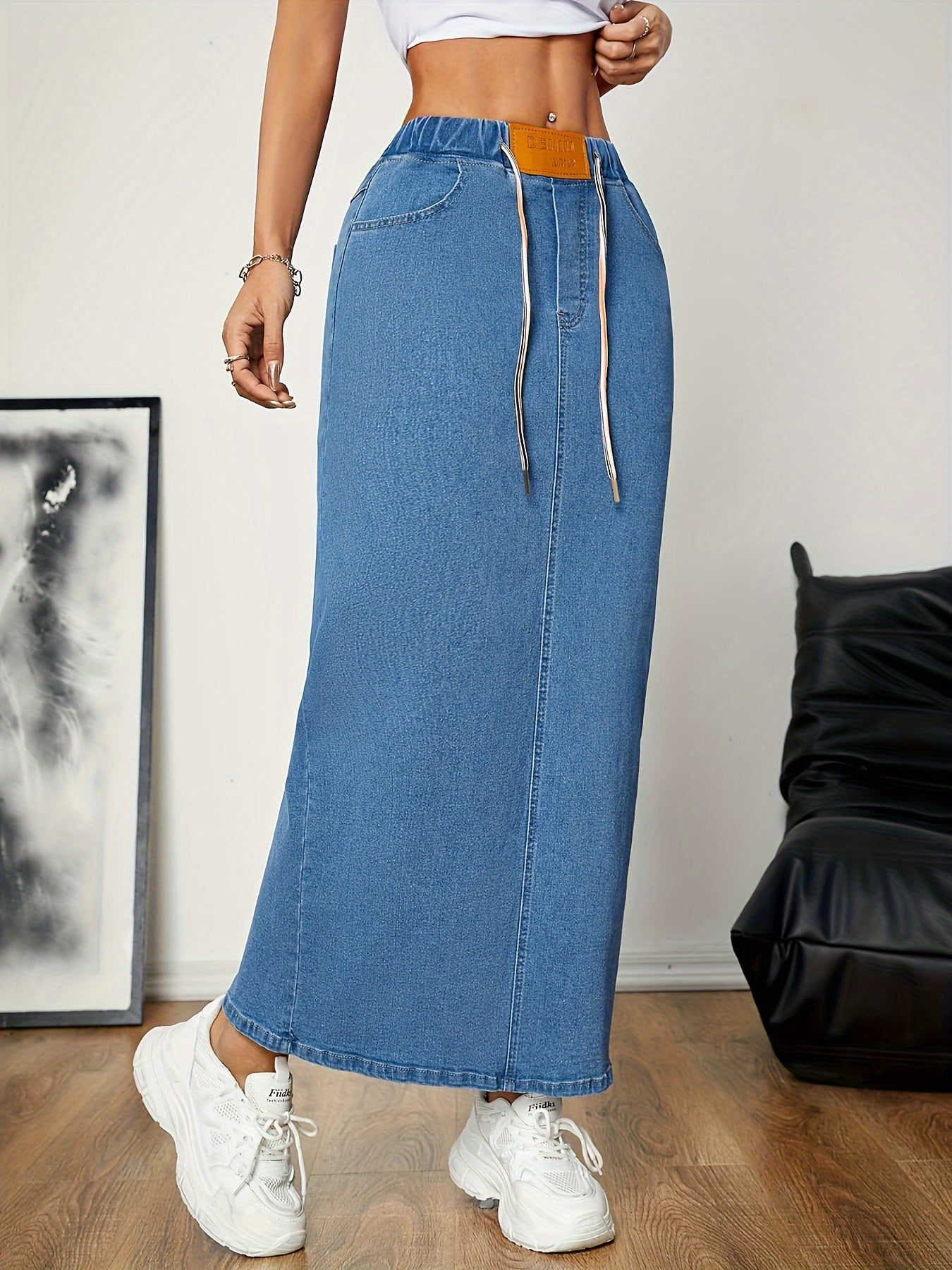 Blauwe maxi denim rok met split - Comfortabel en stijlvol voor elk seizoen afbeelding 6