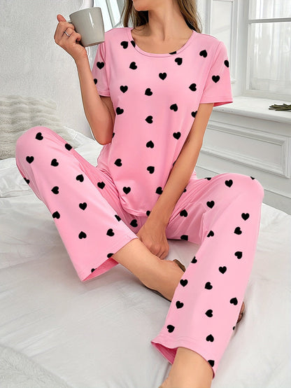 Nina dames pyjama set - stijlvolle hartjesprint voor heerlijk comfort in bed afbeelding 2