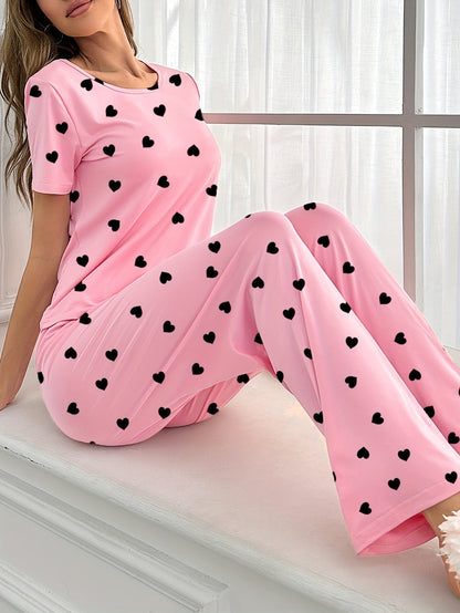 Nina dames pyjama set - stijlvolle hartjesprint voor heerlijk comfort in bed afbeelding 1