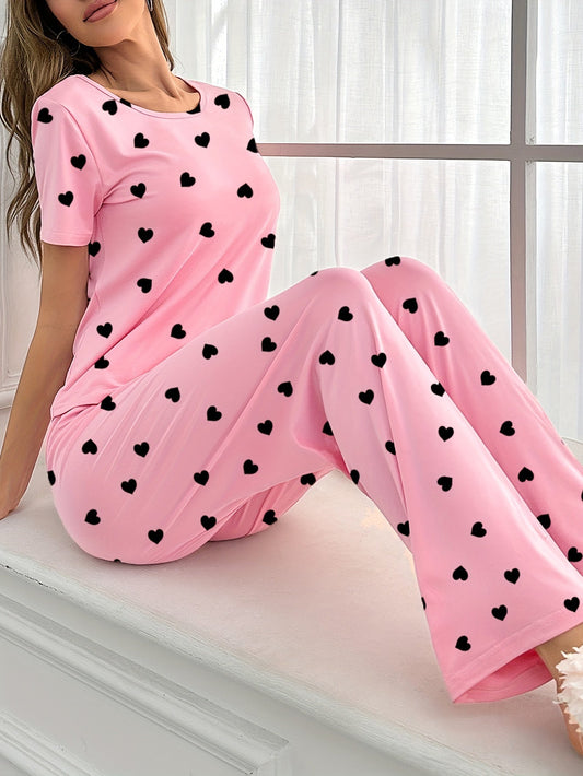 Nina dames pyjama set - stijlvolle hartjesprint voor heerlijk comfort in bed afbeelding 1