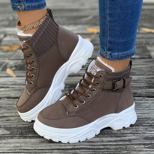 Trendy korte dameslaarzen met platform en veters - Stijl en Comfort | Lente & Herfst - Ontworpen voor de modebewuste vrouw die wil genieten van comfort. Gemaakt van hoogwaardig synthetisch leer met zachte voering. Shop nu! afbeelding 1