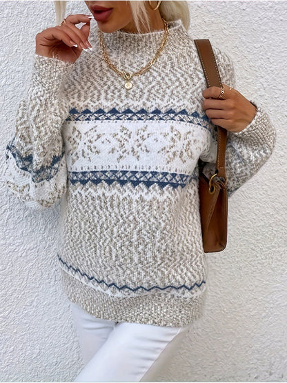 Lange mouwen pullover met sneeuwvlokpatroon voor dames | Gezellige en stijlvolle herfst- en winterlook | Hoogwaardige katoenmix afbeelding 3