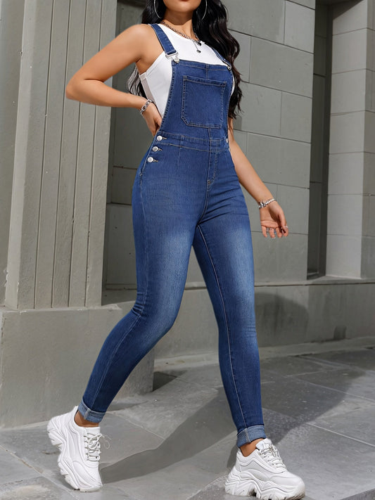 Blauwe skinny fit denim overalls | Stijlvol en comfortabel | Perfecte voor casual looks afbeelding 1