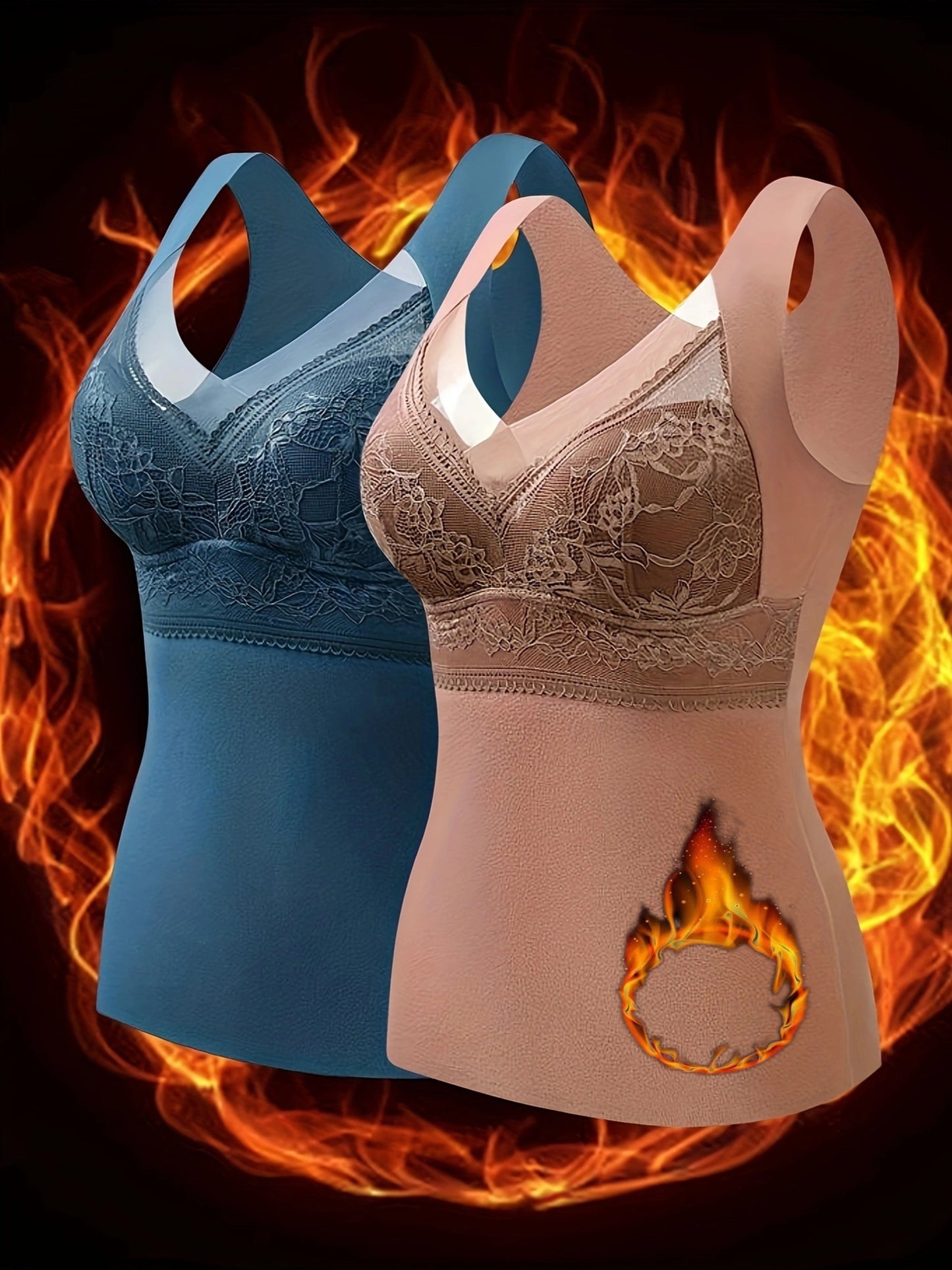 Thermisch fluwelen camisole-topjes met ingebouwde bh afbeelding 1