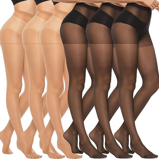 Set van 6 semi-transparante hoge taille panty's: stijlvol en comfortabel! Ontdek deze duurzame nylon panty's, ideaal voor elke gelegenheid. Subtiele dekking, luchtige uitstraling. Bestel nu! afbeelding 1