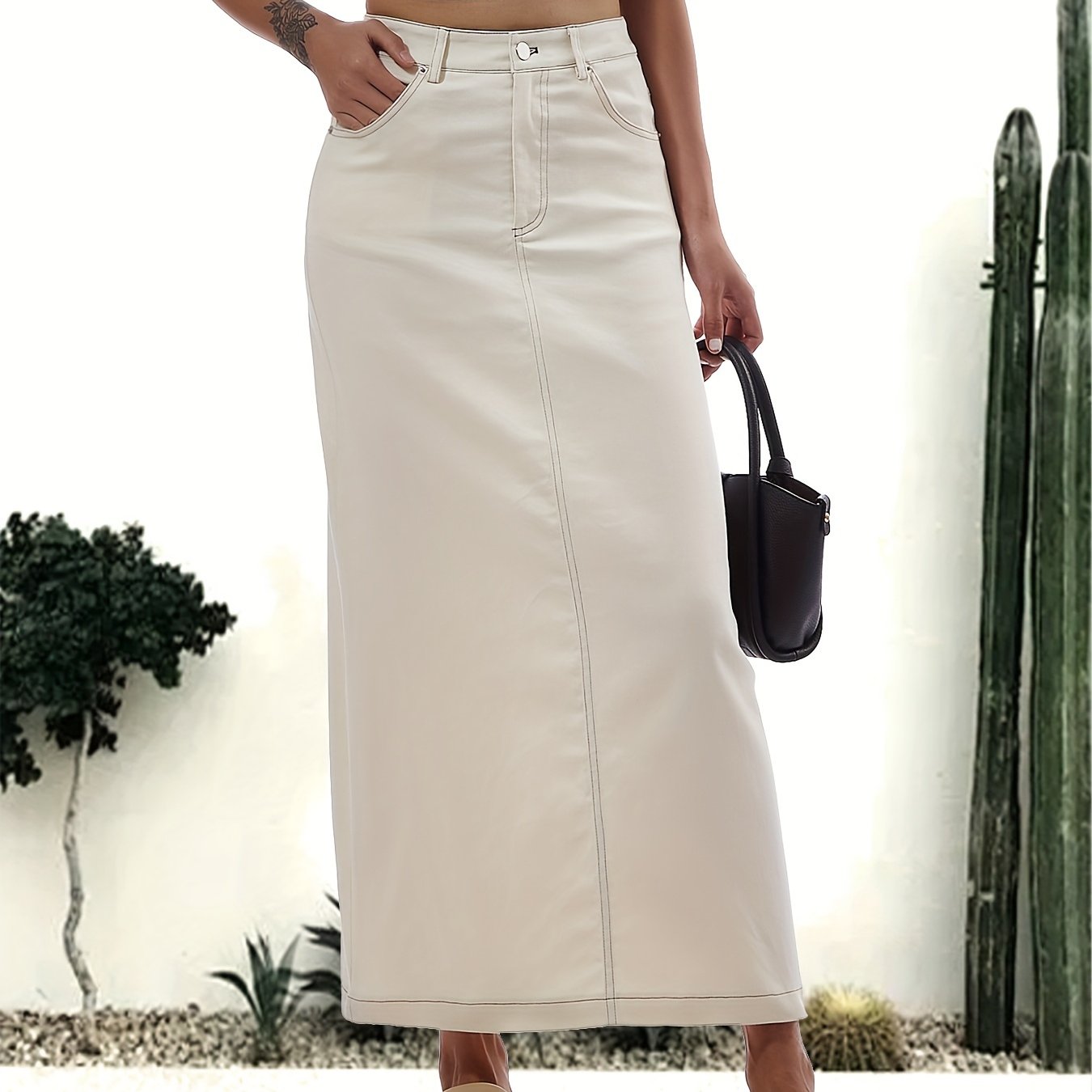 Effen witte maxi denim rok: comfortabele veelzijdigheid voor elke gelegenheid! afbeelding 11