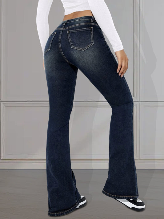 Blauwe retro jeans met uitlopende pijpen | Tijdloze elegantie + modern comfort afbeelding 1