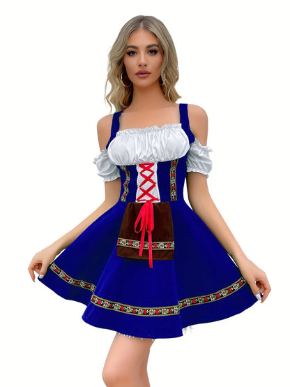 Shop de Klassieke Vintage Koudschouder Dirndl-Jurk met Strik afbeelding 1