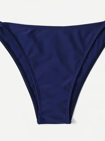 Donkerblauwe halter bikini set van hoge kwaliteit | Sexy V-hals en blote rug | Ideale zomer- en vakantiekleding afbeelding 4