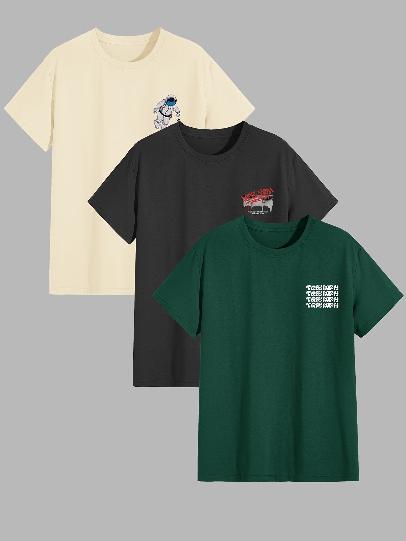 Grafisch bedrukte T-shirts in Amerikaanse stijl (3 stuks)