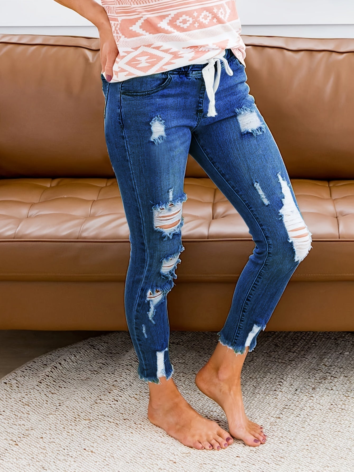 Slim fit hoge taille dames jeans in elastische denim - comfortabel en stijlvol afbeelding 8