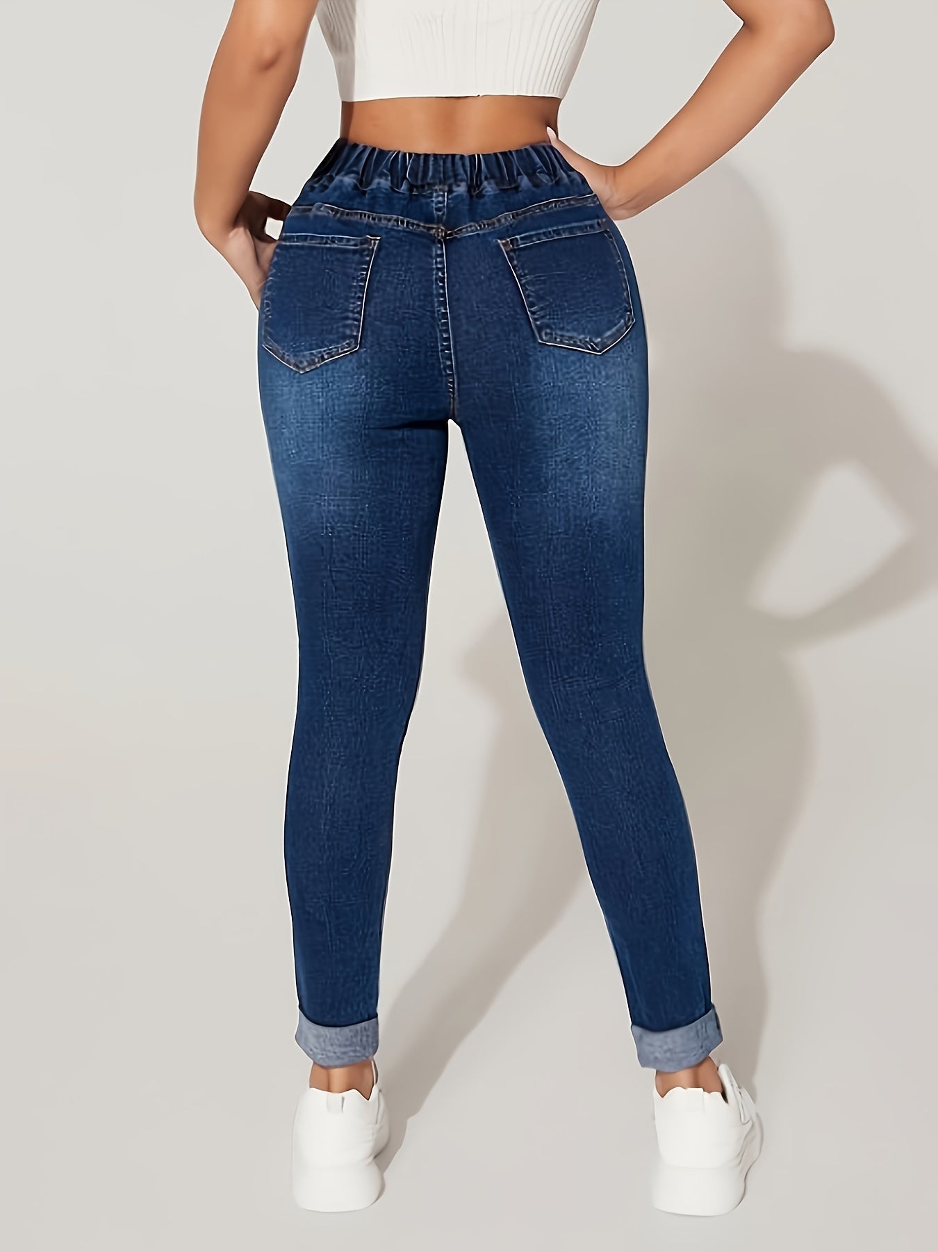 Comfortabele damesjeans | Hoge taille & trekkoord |  Voor een trendy casual look met bewegingsvrijheid | Stijlvol & praktisch | Verstelbare taille & cropped lengte | Perfect voor elk seizoen afbeelding 3