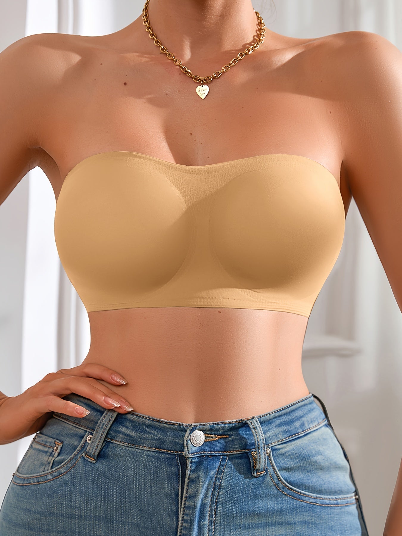 Stijlvolle strapless bandeau-top met zijsluiting - perfecte mix van comfort en elegantie! Shop nu. afbeelding 6