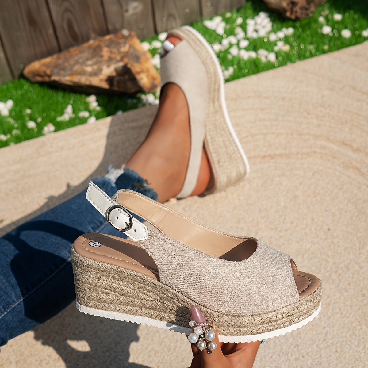 Vintage slingback espadrille-sandalen met peeptoe | Stijlvol en comfortabel - Shop nu! afbeelding 1