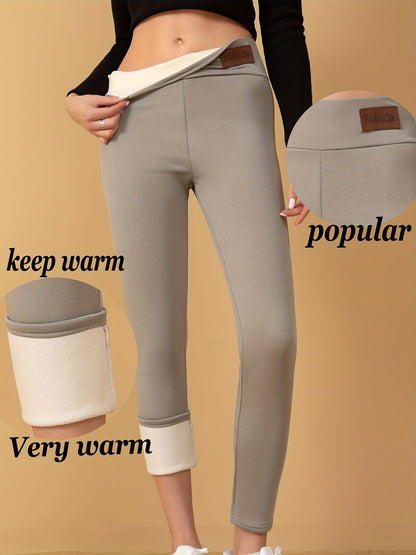 Warm en stijlvol: fleece gevoerde leggings van katoenmix met spandex afbeelding 6