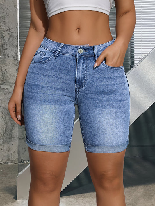 Hoge taille denim shorts met gerolde zoom - Tijdloze elegantie voor de zomer afbeelding 1