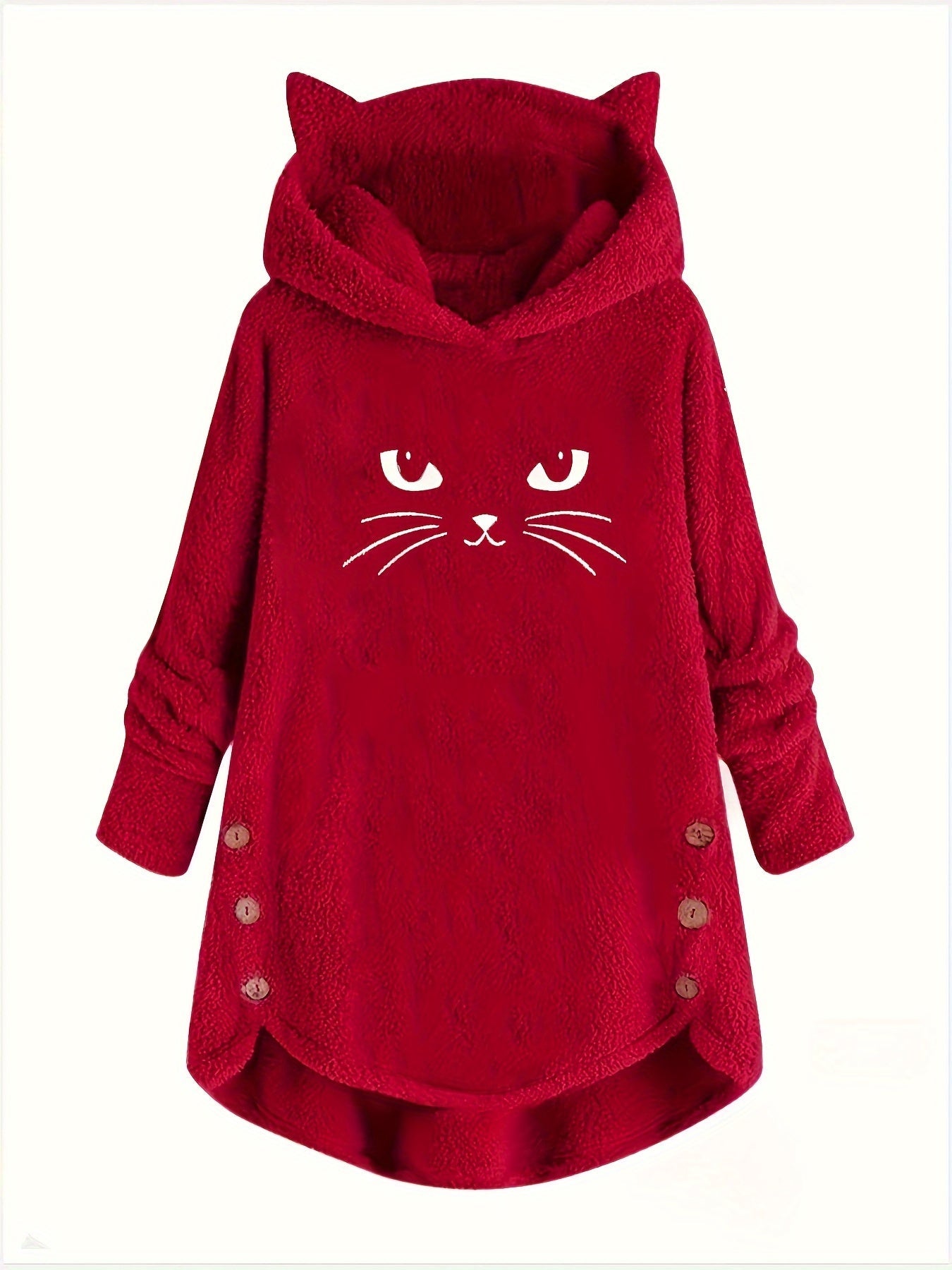 Pluche kattenprint hoodie van zachte katoenmix | Speelse stijl voor kattenliefhebbers afbeelding 5