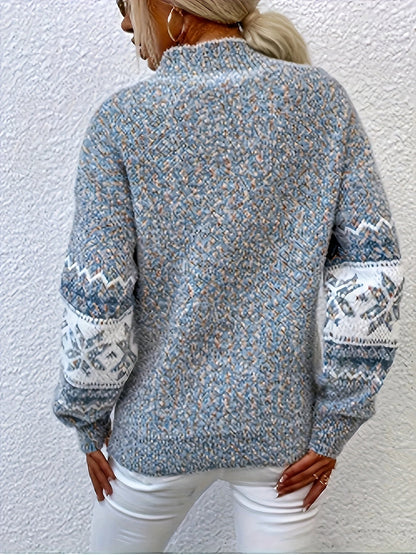 Lange mouwen pullover met sneeuwvlokpatroon voor dames | Gezellige en stijlvolle herfst- en winterlook | Hoogwaardige katoenmix afbeelding 6