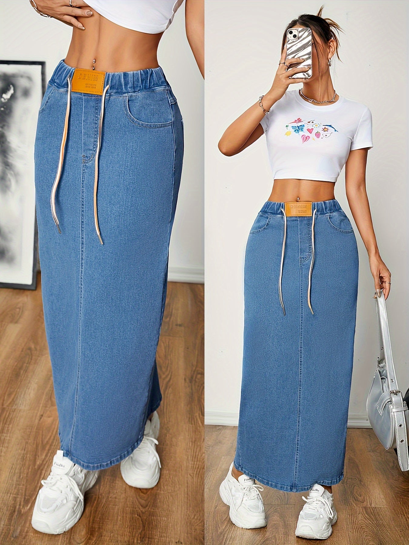 Blauwe maxi denim rok met split - Comfortabel en stijlvol voor elk seizoen afbeelding 1