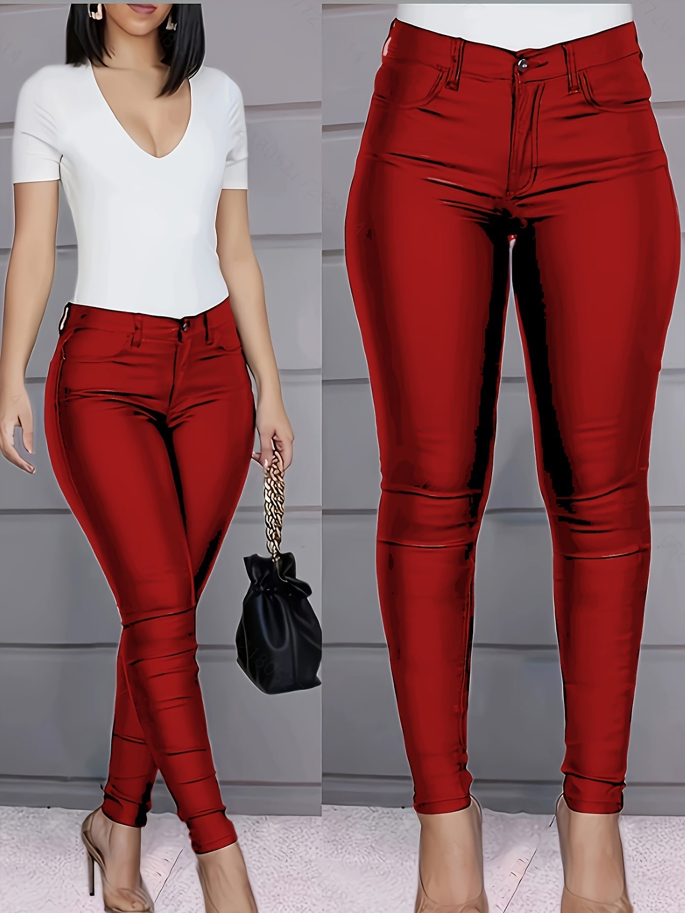 Stijlvolle gecoate skinny jeans met hoge taille: perfecte pasvorm voor elke gelegenheid! afbeelding 3