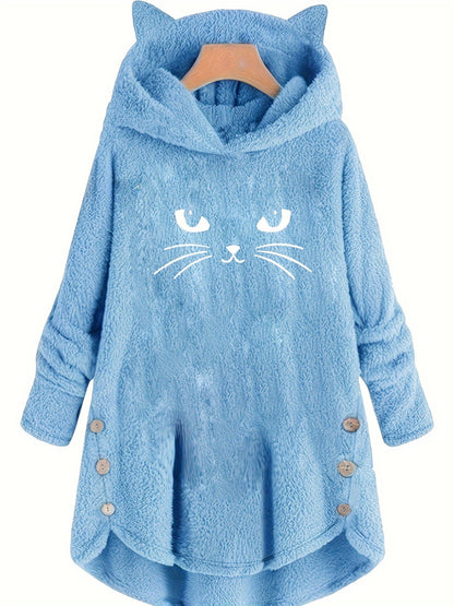 Pluche kattenprint hoodie van zachte katoenmix | Speelse stijl voor kattenliefhebbers afbeelding 3