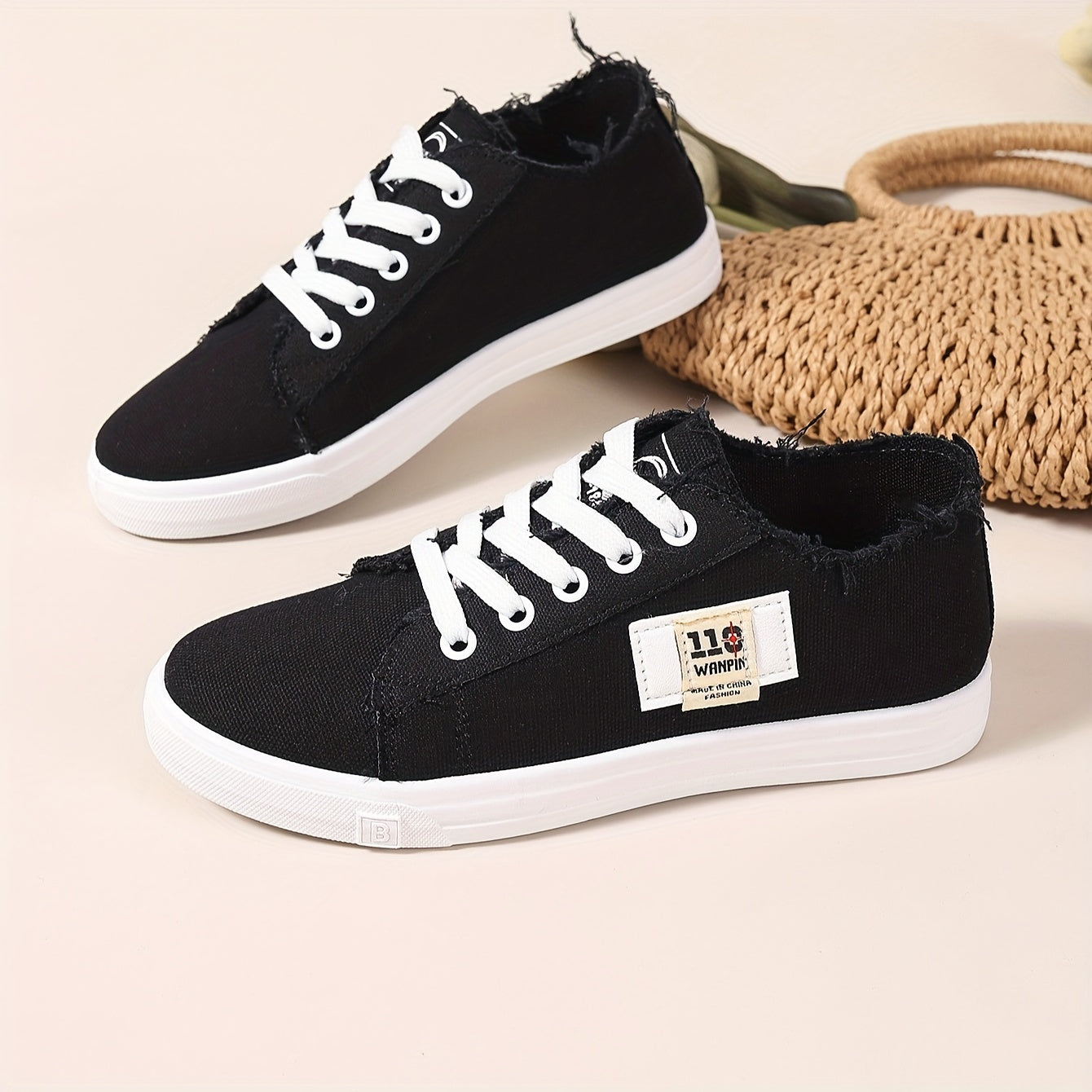 Casual canvas damessneakers, lage skateschoenen met veters afbeelding 6