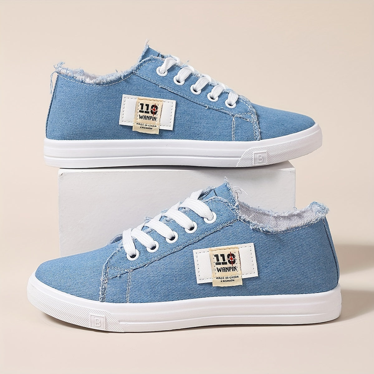 Casual canvas damessneakers, lage skateschoenen met veters afbeelding 2