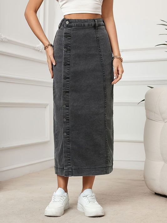 Effen gewassen hoge taille maxi denim rok | Comfortabele regular fit | Must-have voor je garderobe | Combineer voor elke gelegenheid afbeelding 1