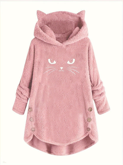 Pluche kattenprint hoodie van zachte katoenmix | Speelse stijl voor kattenliefhebbers afbeelding 4