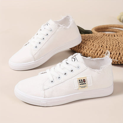 Casual canvas damessneakers, lage skateschoenen met veters afbeelding 9