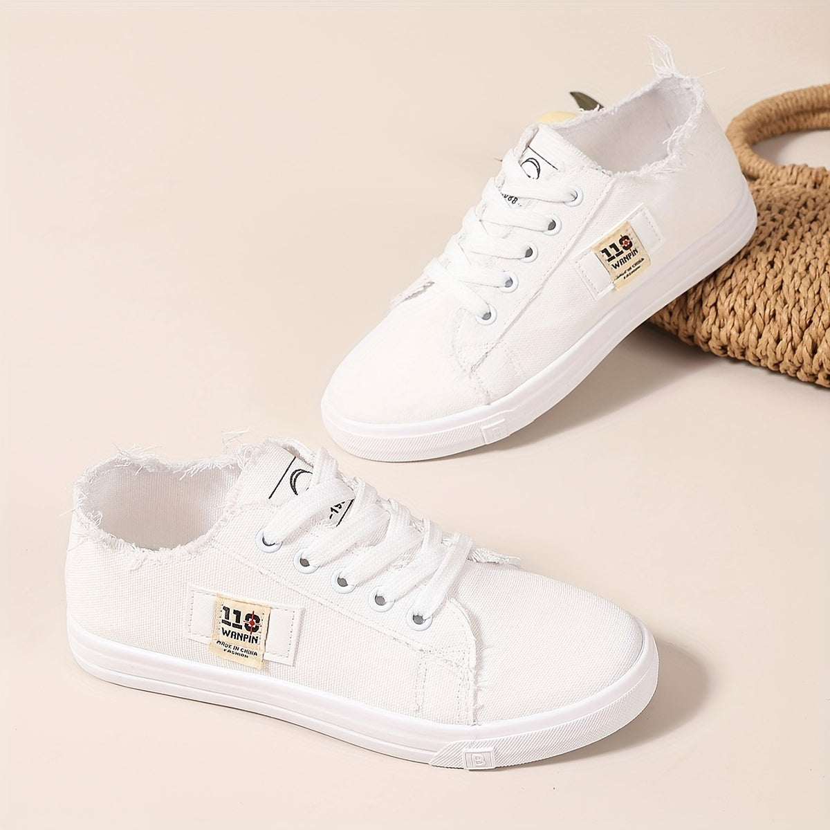 Casual canvas damessneakers, lage skateschoenen met veters afbeelding 10