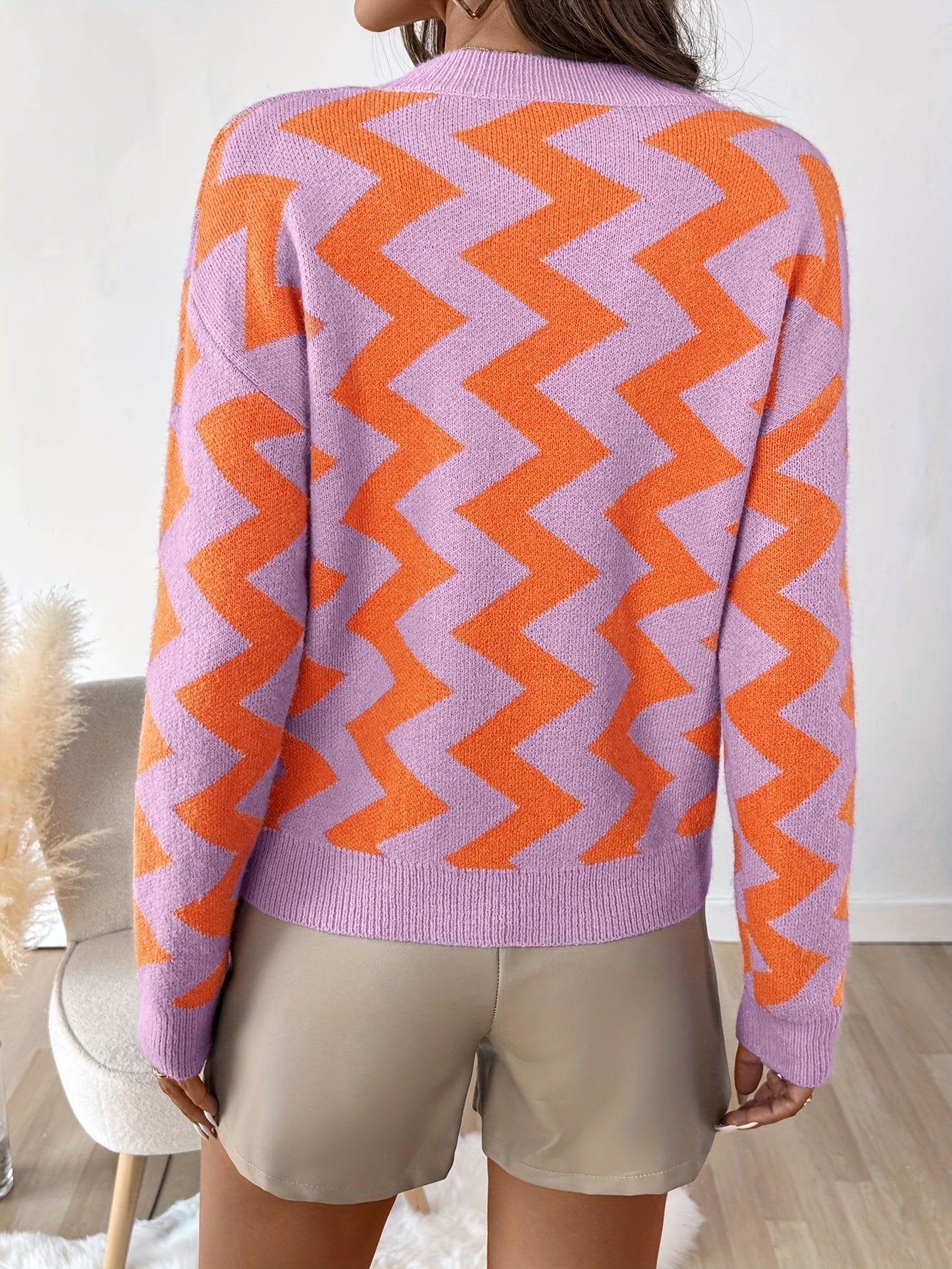 Stijlvolle lange mouw trui met chevron patroon - 100% acryl - Herfst en winter fashion! afbeelding 3